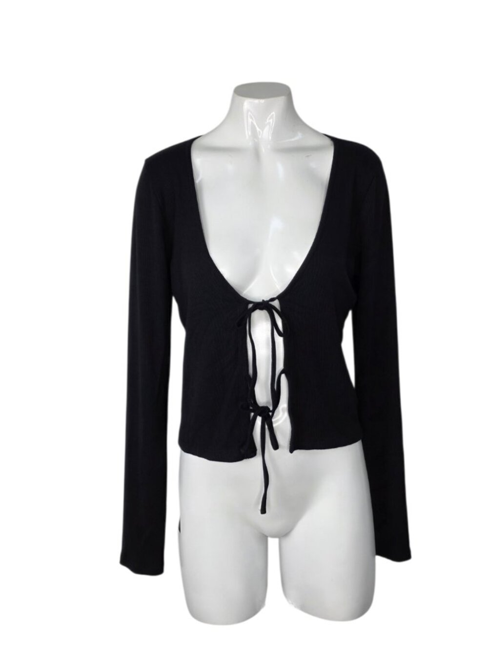 Aritzia Wilfred Free Ribbed Tie Front Long Sleeve Top, Stretch, Size Medium